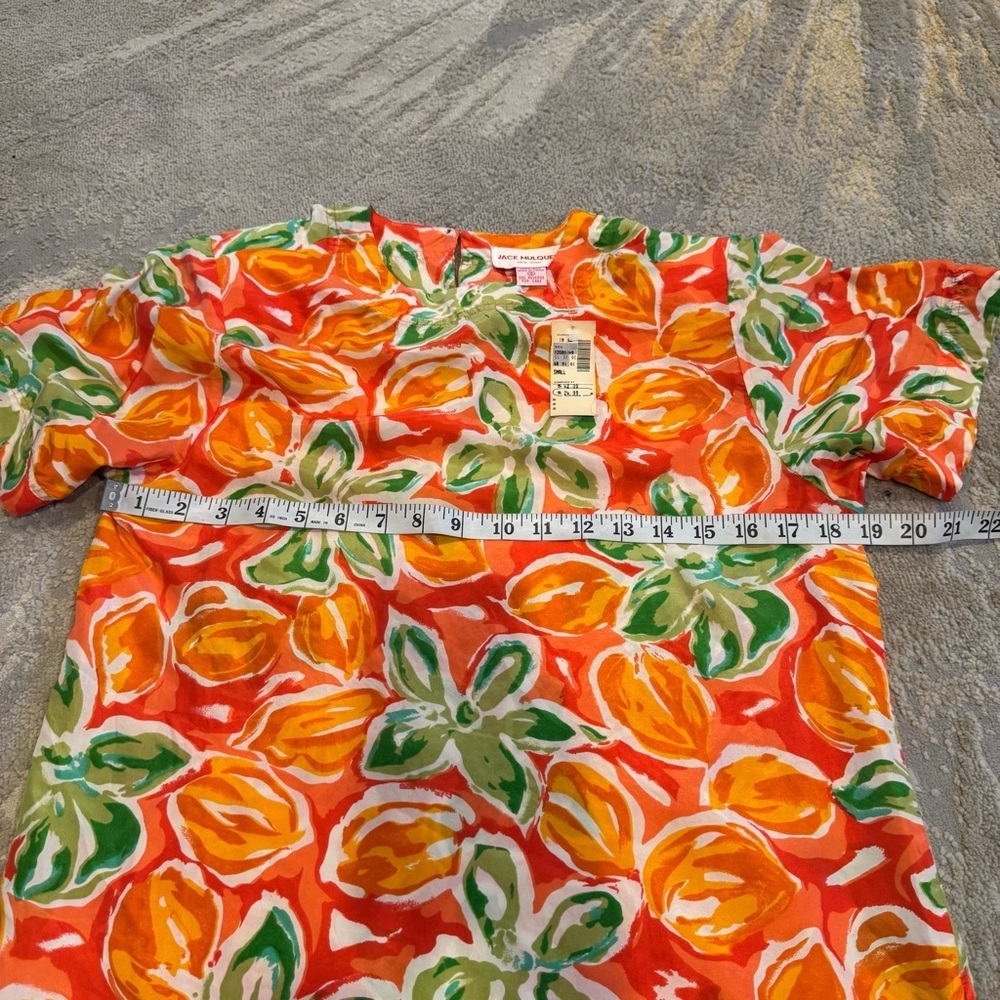 Jack Mulqueen silk floral top orange green short sleeve button front small - Picture 5 of 8